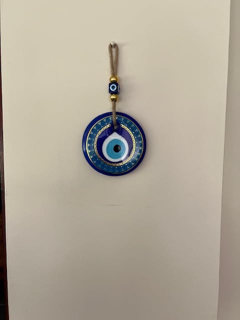 Evil Eye 4.3 inch Hanging Wall Ornament – Handmade Blue Glass Amulet – Traditional Nazar Charm for Home, Office & Gifts (Palm Tree Style)
