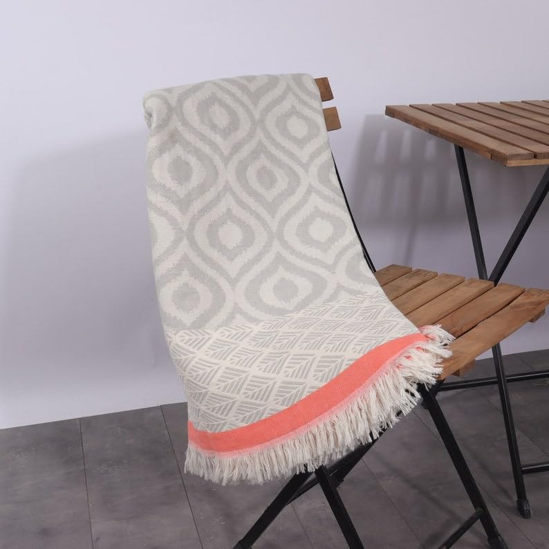 Casasofté May Cozy Jacquard Blanket Turkish Throw Blanket | 51 x 66 inches Soft Turkish Cotton Blanket | Bedding Decor Bedspread