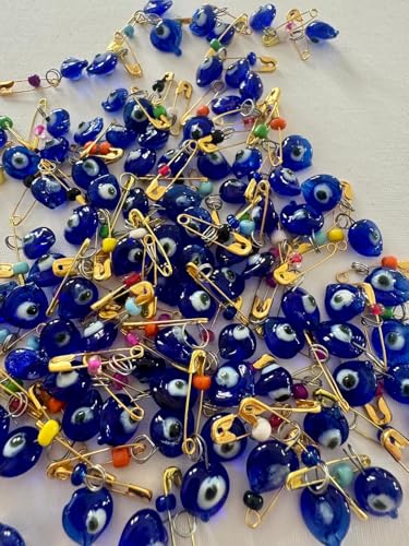 Casasofté 100 Pcs Evil Eye Safety Pins – Blue Nazar Amulet Beads – Protection Pins for Baby Showers, Newborn Gifts, DIY Crafts & Jewelry Making
