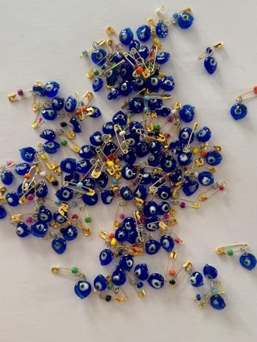 Casasofté 100 Pcs Evil Eye Safety Pins – Blue Nazar Amulet Beads – Protection Pins for Baby Showers, Newborn Gifts, DIY Crafts & Jewelry Making