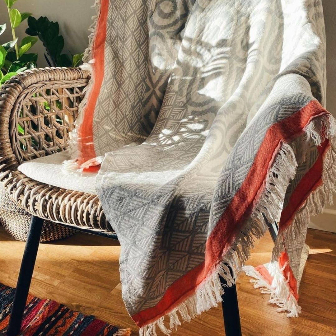 Casasofté  May Cozy Jacquard Blanket Turkish Throw Blanket | 51 x 66 inches Soft Turkish Cotton Blanket | Bedding Decor Bedspread