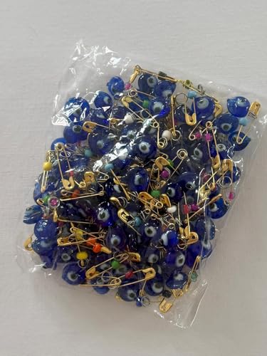 Casasofté 100 Pcs Evil Eye Safety Pins – Blue Nazar Amulet Beads – Protection Pins for Baby Showers, Newborn Gifts, DIY Crafts & Jewelry Making