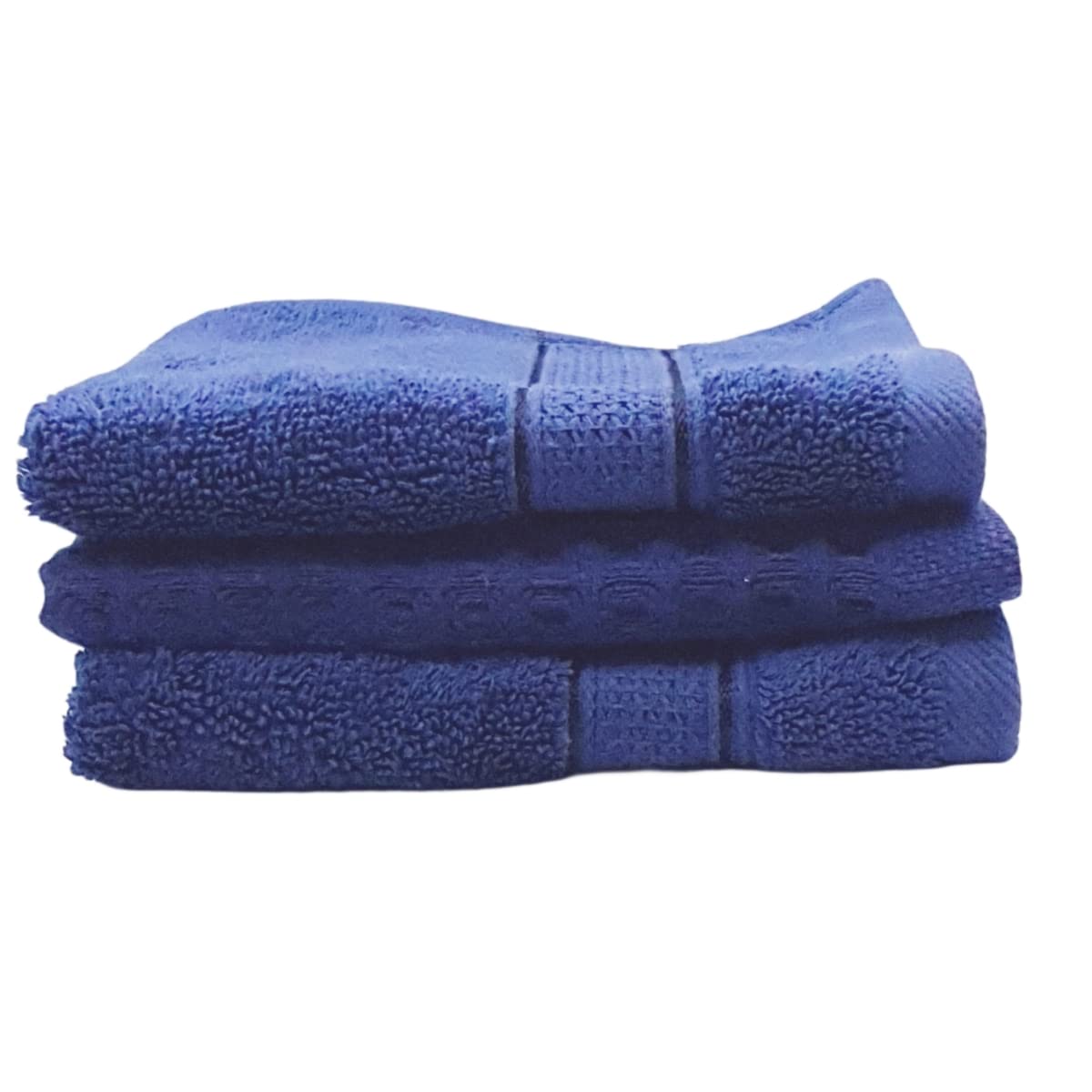 Stack of blue towels on a white background
